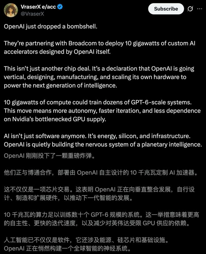 「M1时刻」九个月杀到!联手博通三年10GWEVO视讯OpenAI官宣自研首颗芯片AI界(图9) 「M1时刻」九个月杀到!联手博通三年10GWEVO视讯OpenAI官宣自研首颗芯片AI界(图9)